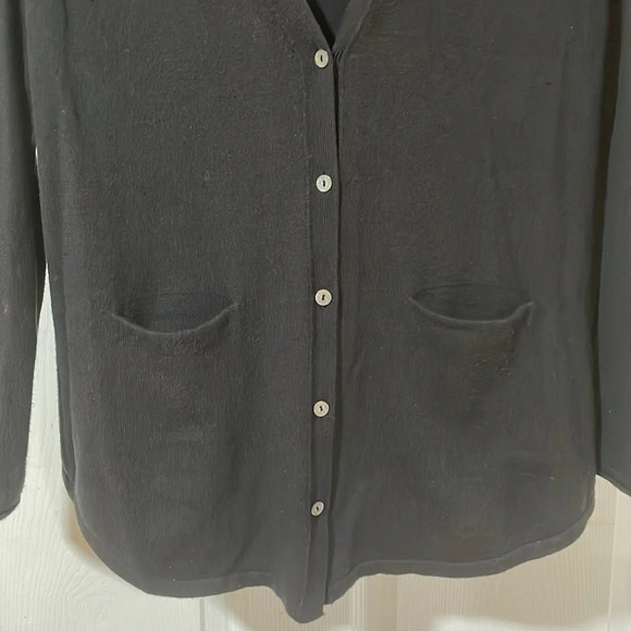 J.Jill Black Button Front Cardigan Sweater Small Petite Cotton Blend Pockets - Picture 4 of 11